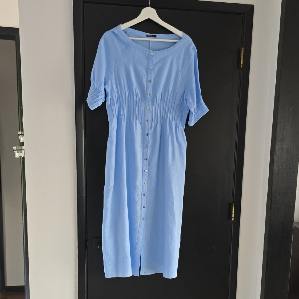 Blue Buttoned Midi Dress 100% Linen